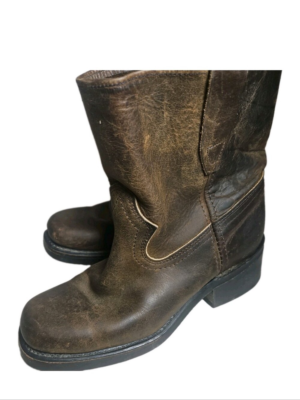 Vulcan Women Sz6M Brn Leather Ankle Bootie PullOn Round Toe Work Western Y2k[8E